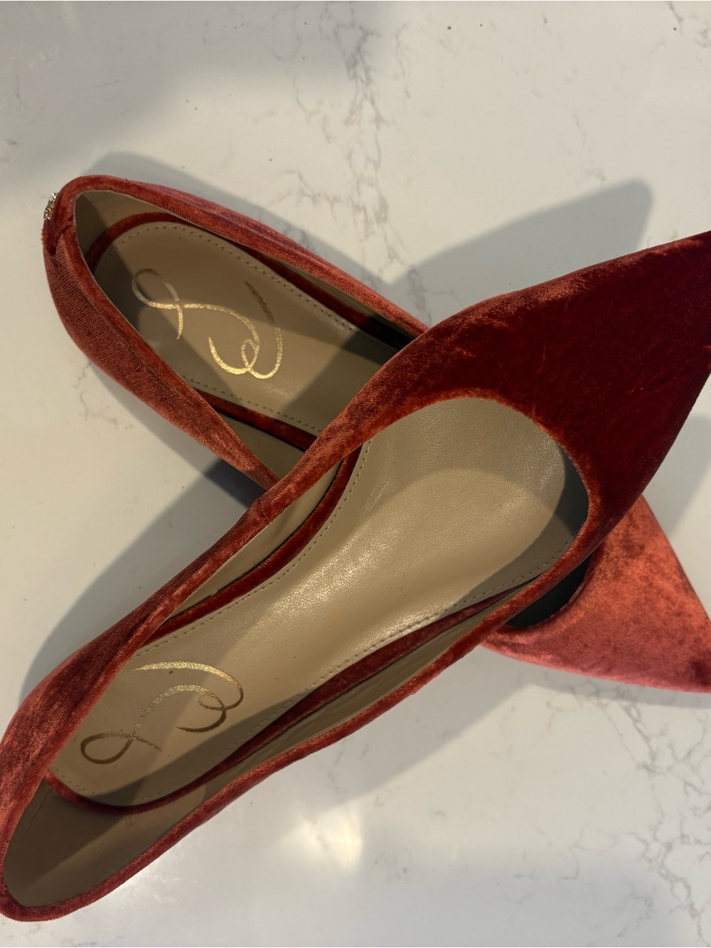 Sam Edelman Pointed Velvet Flats in Deep Rust